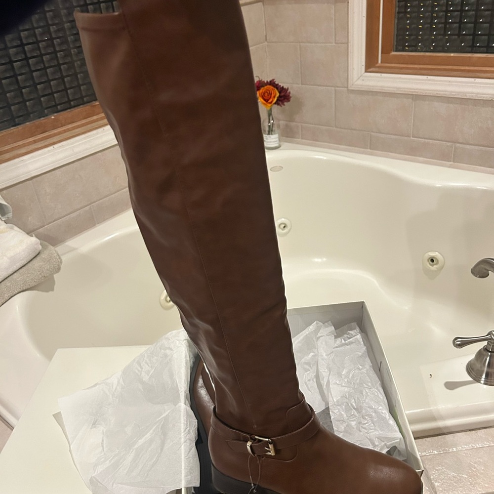 Style & Co. Charlaap Womens Faux Leather Buckle Over-The-Knee Riding Boots